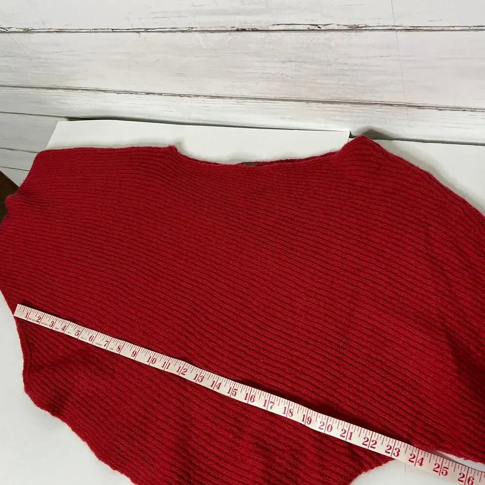 Free People Oversized Red Knit Sweater Slouchy Dolman Sleeves Size Medium